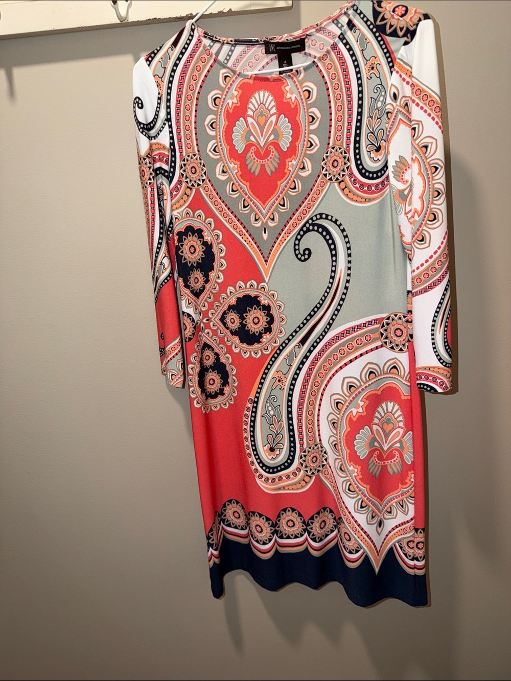 INC International Concepts Size 4 Paisley Print Midi Dress 3/4 Sleeve